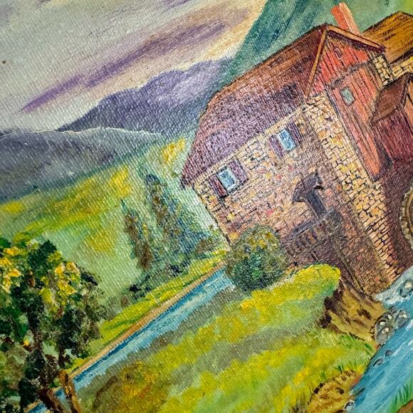 Vintage Mill House on River‎ in Country Scene Original Painting SIGNED DeMarko - Picture 6 of 9
